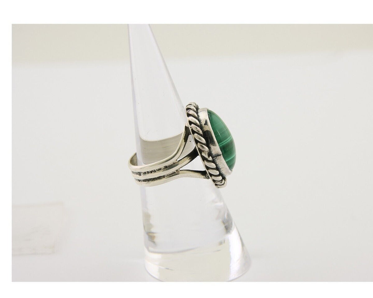 Navajo Ring 925 Silver Natural Malachite Native American Artist C.80's