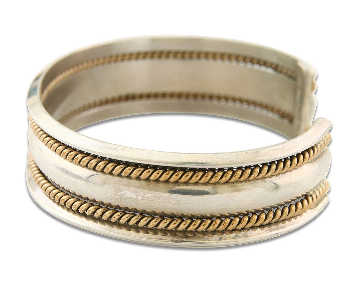 Navajo Bracelet 925 Silver & 12k Yellow Gold Filled Signed TAHE C.80's