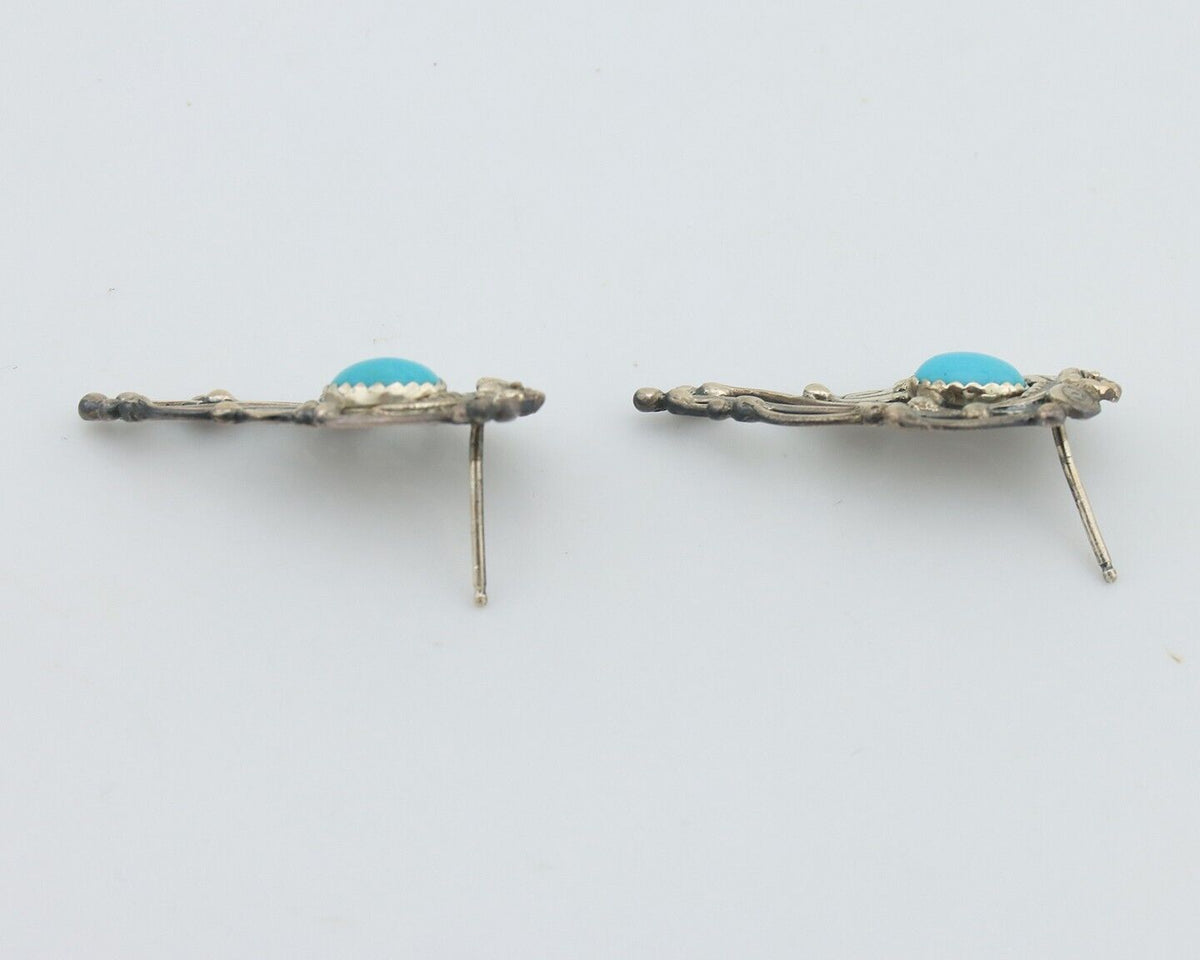 Navajo Earrings 925 Silver Natural Blue Turquoise Native American Artist C.80s