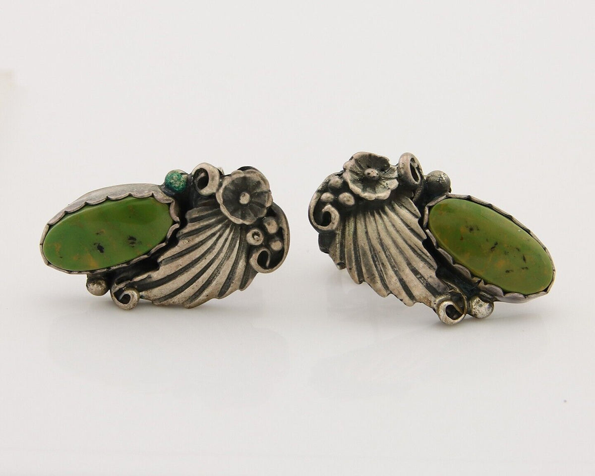Navajo Handmade Earrings 925 Silver Natural Turquoise Native Artist C.80's