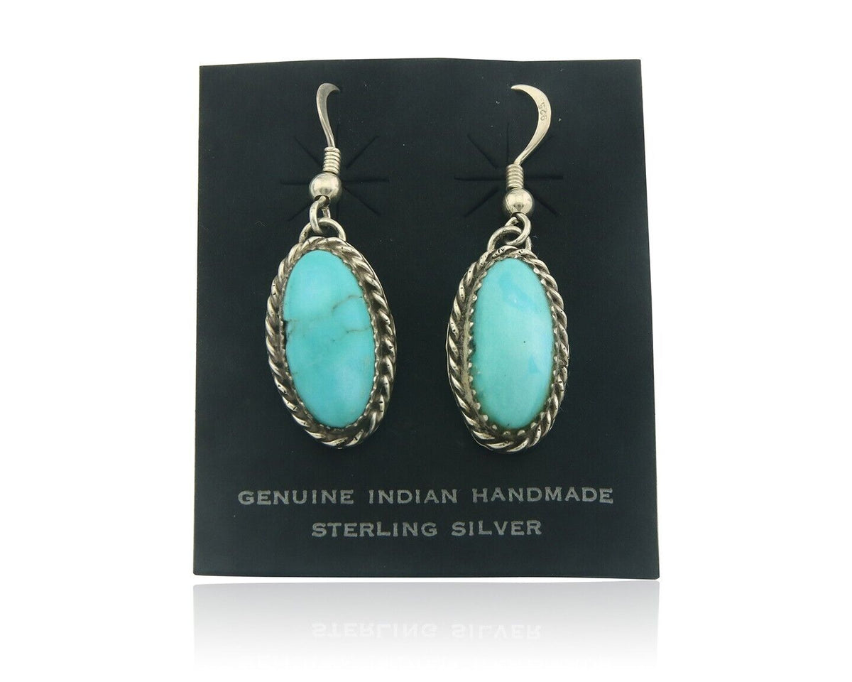 Navajo Earrings 925 Silver Natural Turquoise Artist Signed Davina Benally C.80's