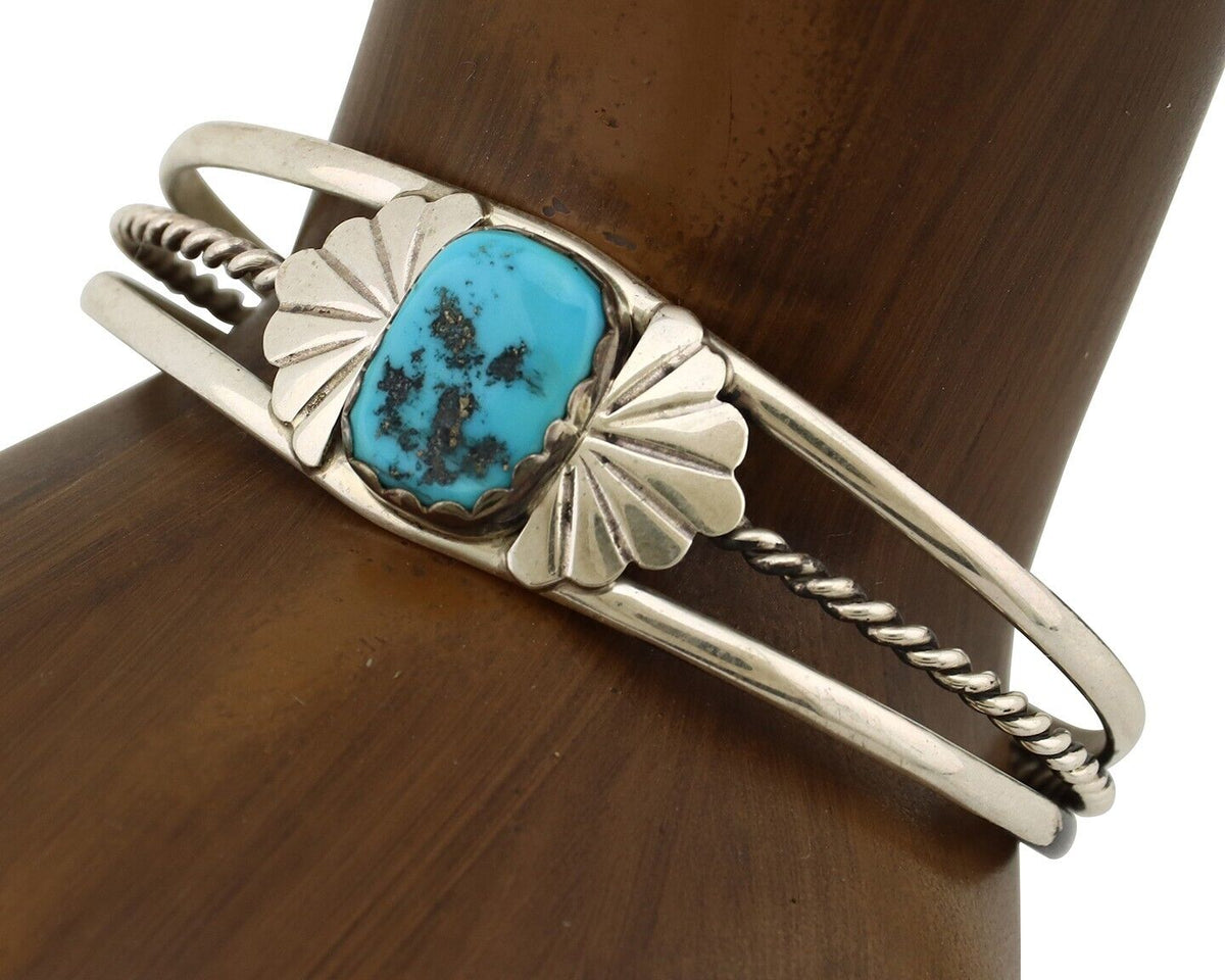 Navajo Bracelet 925 Silver Sleeping Beauty Turquoise Artist Signed LT CHEE C80s