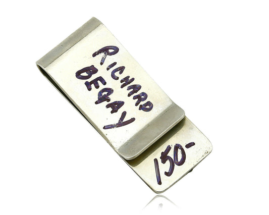 Navajo Money Clip .925 Silver & Nickle Hand Stamped Artist Richard Begay