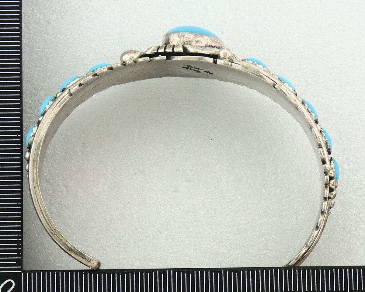 Vintage Navajo Bracelet 925 Silver Blue Turquoise Signed Russell Sam