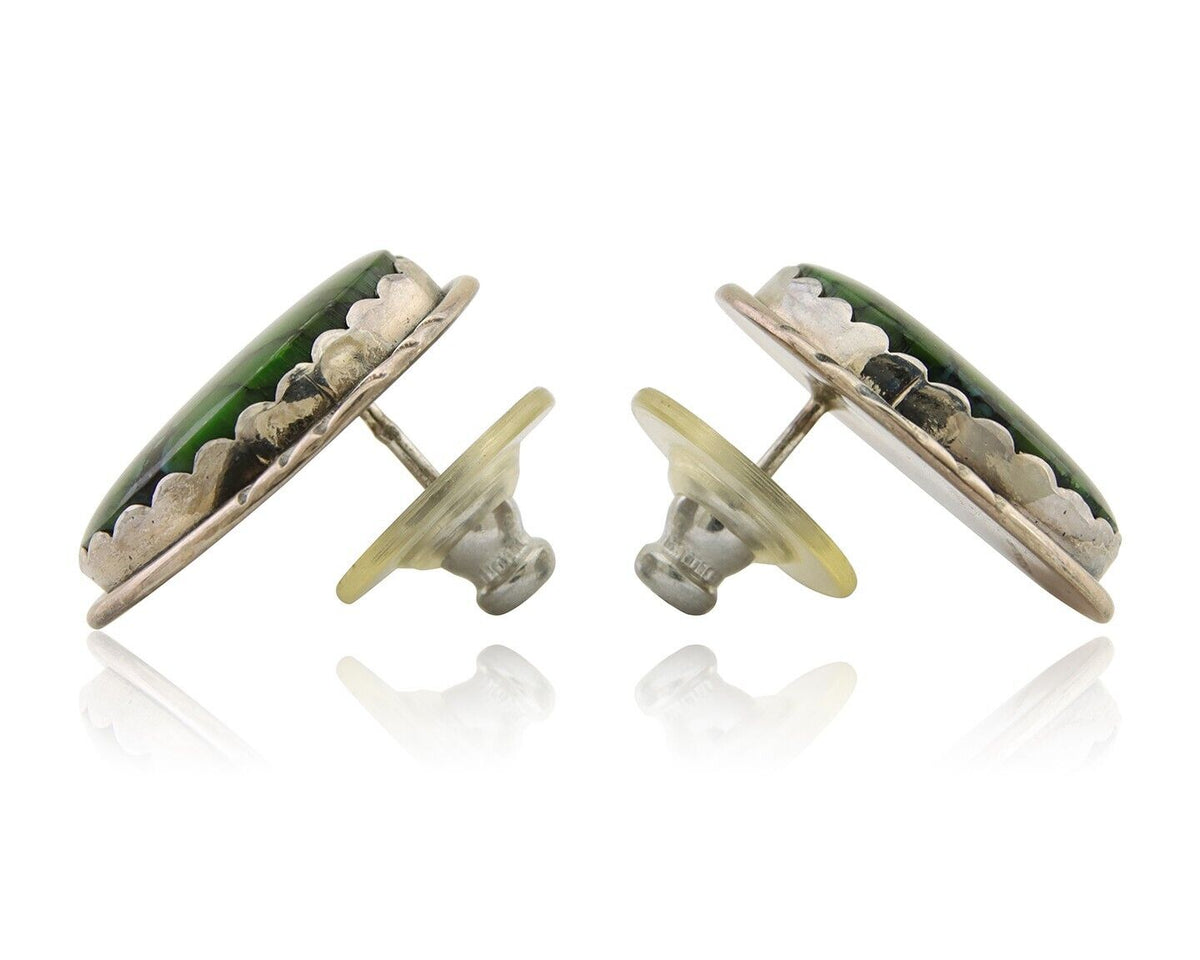 Navajo Earrings 925 Silver Natural Green Native American Artist C.80's