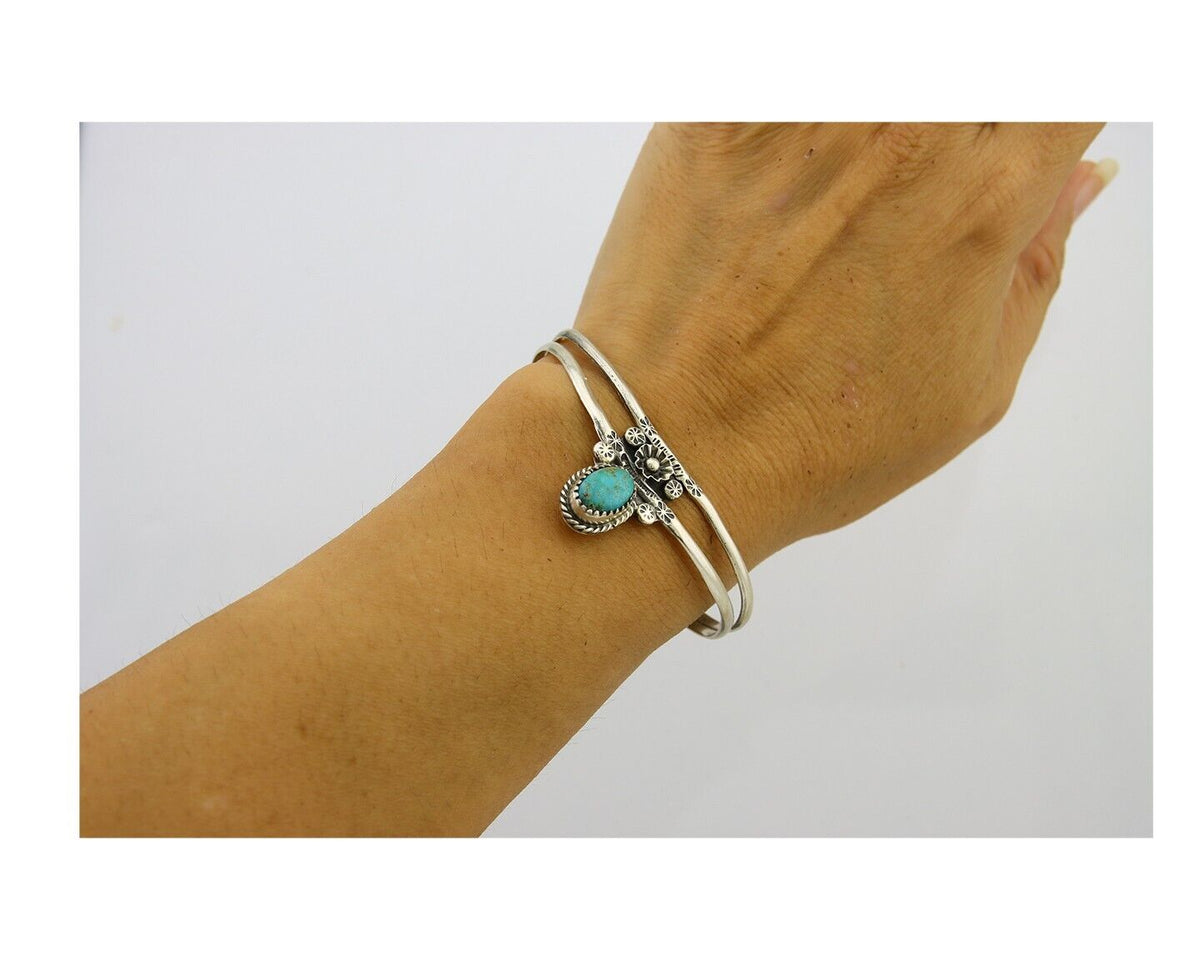 Navajo Cuff Bracelet 925 Silver Turquoise Cuff Native American Artist C.80's