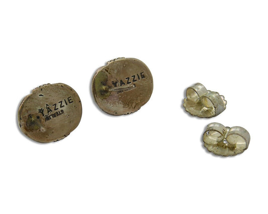 Navajo Earrings 925 Silver Natural Spiderweb Turquoise Artist Signed Yazzie C80s