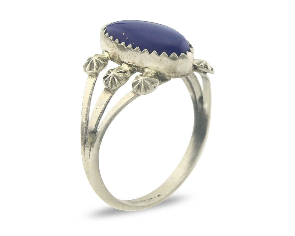 Navajo Ring 925 Sterling Natural Lapis Handmade Native Artist C.80's