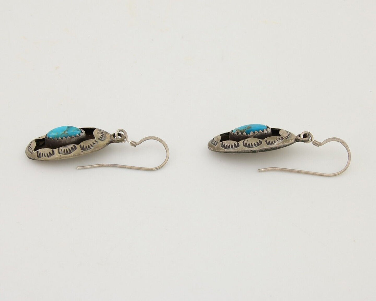Navajo Dangle Earrings 925 Silver Natural Blue Turquoise Artist IJC C.80's