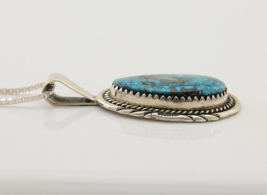Navajo Necklace 925 Silver Spiderweb Turquoise Artist Signed Loretta Begay C.80s