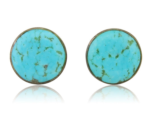 Navajo Shield Natural Turquoise Earrings 925 Silver Native American Artist C.80s