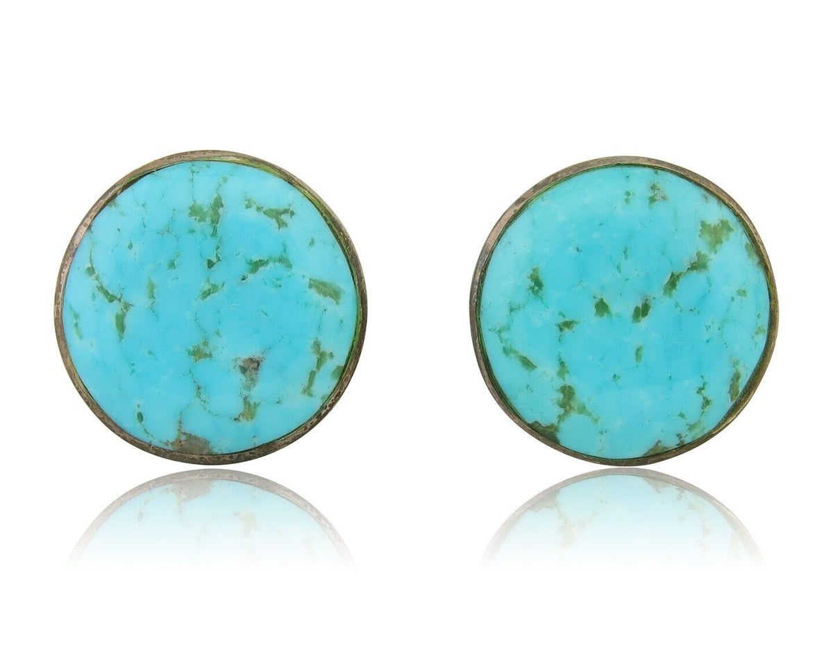 Navajo Shield Natural Turquoise Earrings 925 Silver Native American Artist C.80s