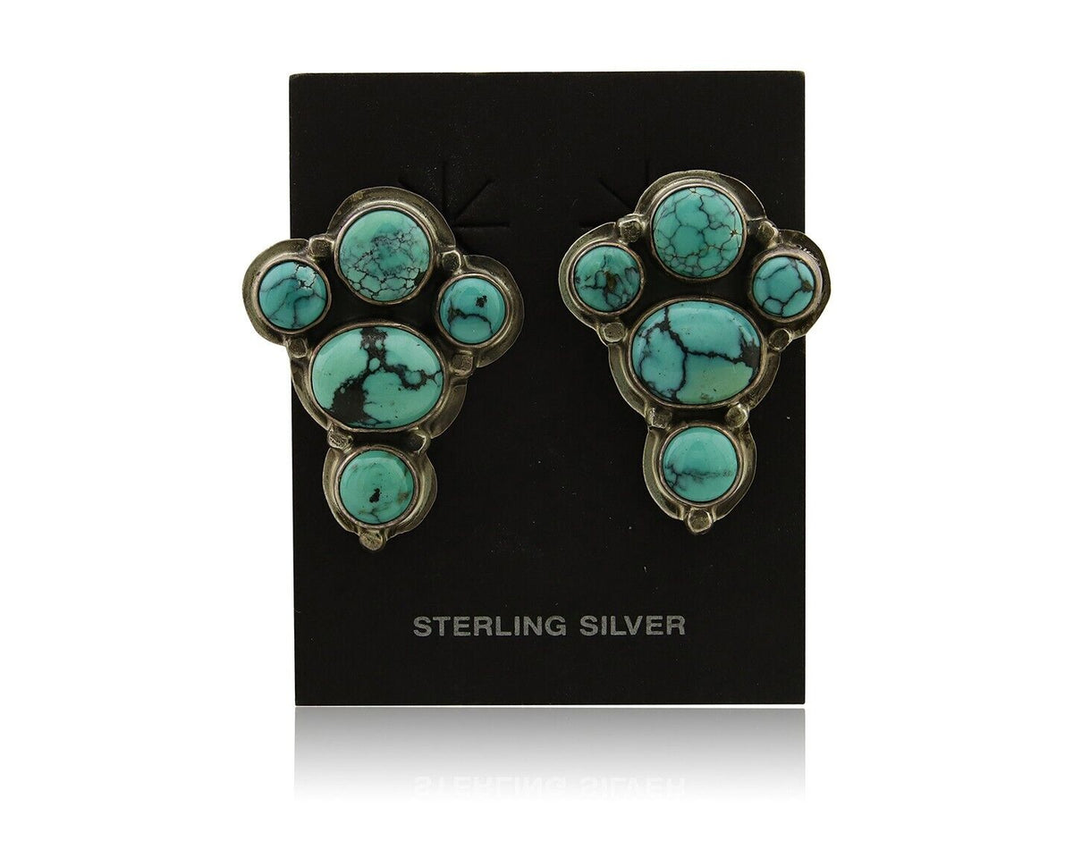 Navajo Earrings 925 Silver Natural Turquoise Artist Signed Roie Jaque C.80's