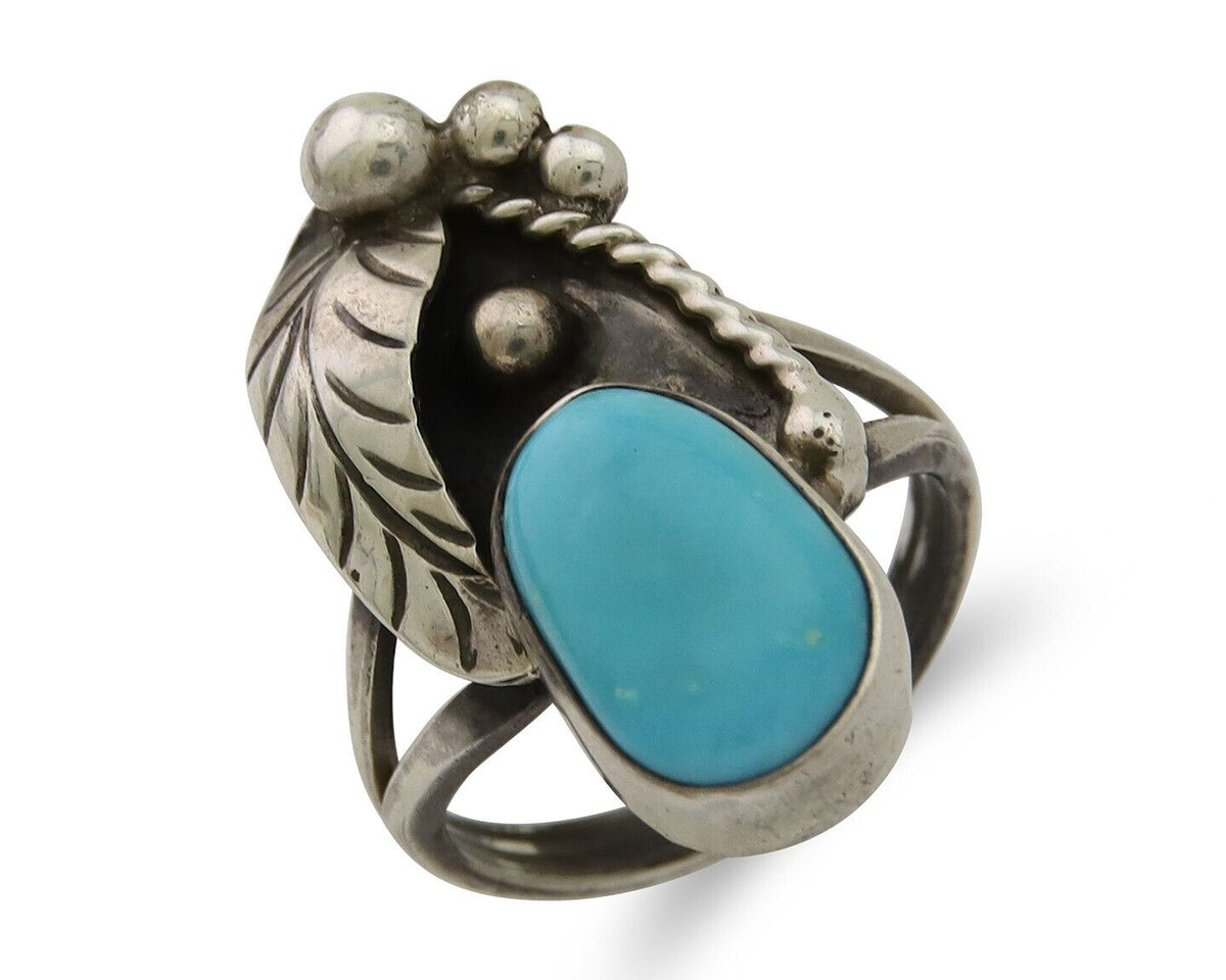 Navajo Handmade Ring 925 Silver Turquoise Signed LS C.80's