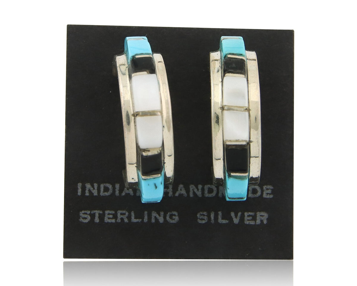 Navajo Earrings 925 Silver Natural Gemstone Artist Signed Nastacio C.80's