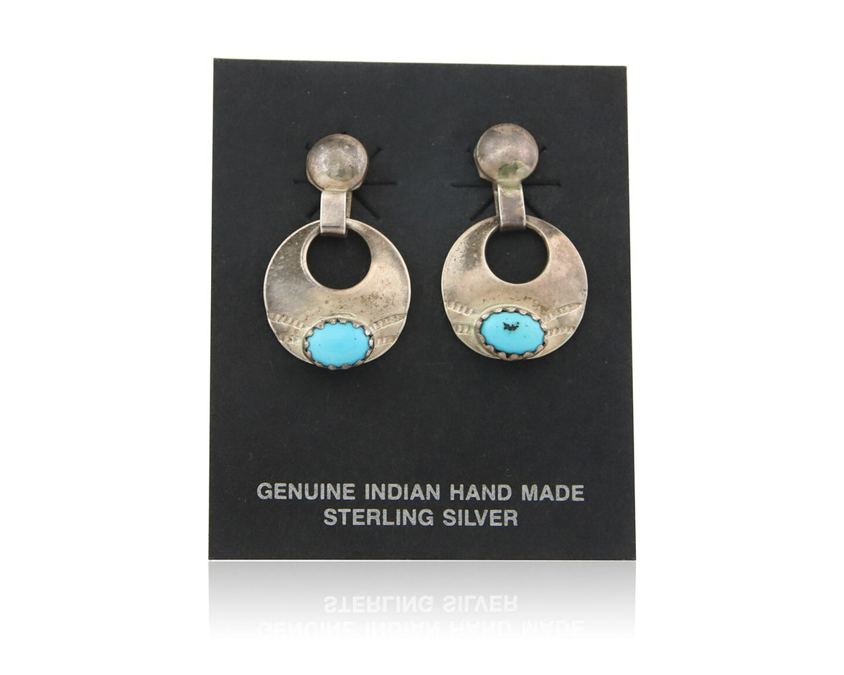 Navajo Dangle Earrings 925 Silver Natural Turquoise Native American Artist C80s