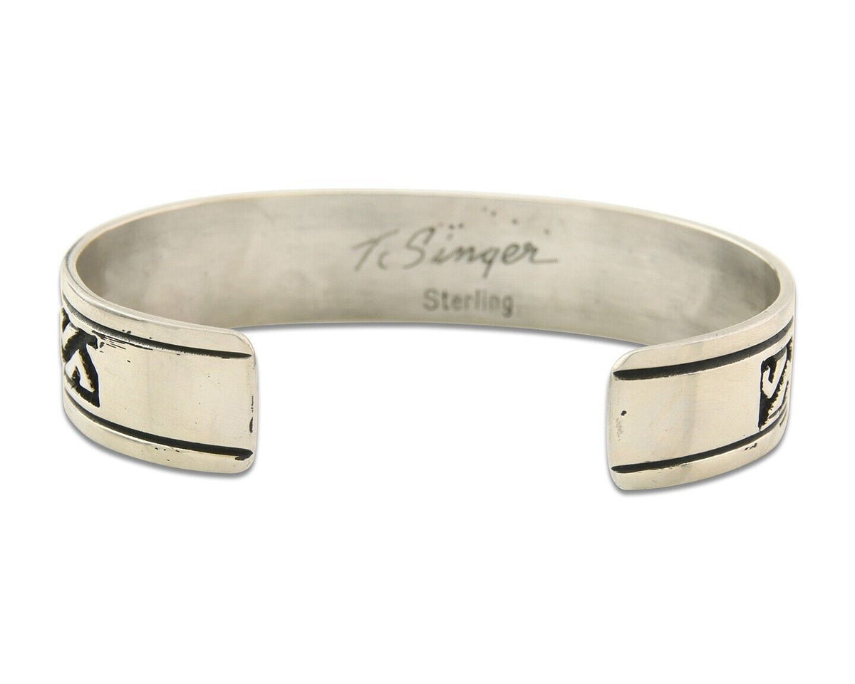 Navajo Bracelet 925 Silver Artist Signed Thomas Singer Cuff Made in the 1980's