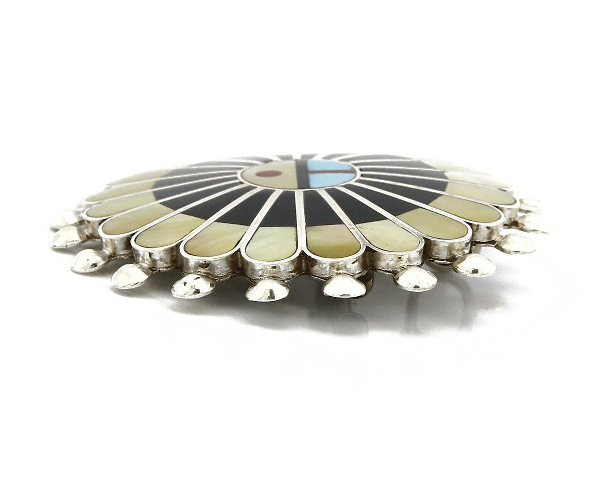 Zuni Signed Artist Victoria Unkestine Inlaid .925 SOLID Silver Tewa Pendant Pin