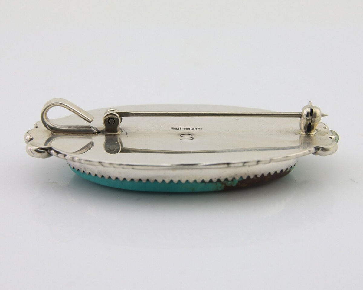 Navajo Pin Pendant 925 Silver Natural Blue Turquoise Artist signed SC C.80's