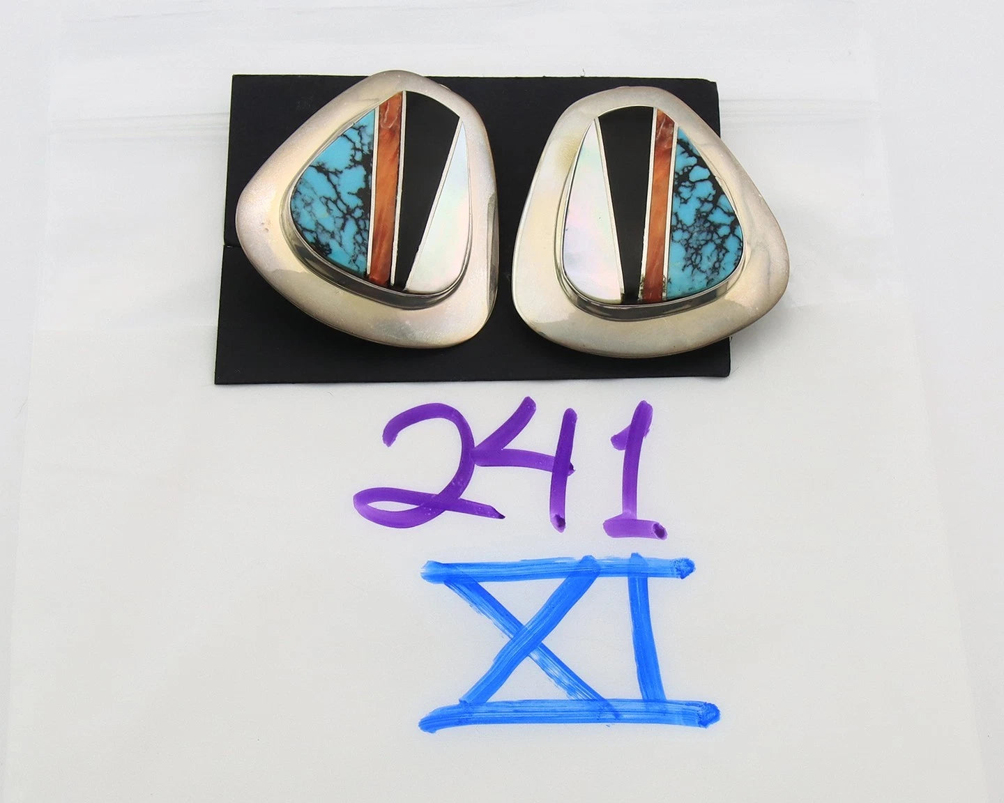 Navajo Clip-On Earrings Sterling Silver Natural Gemstones Vintage