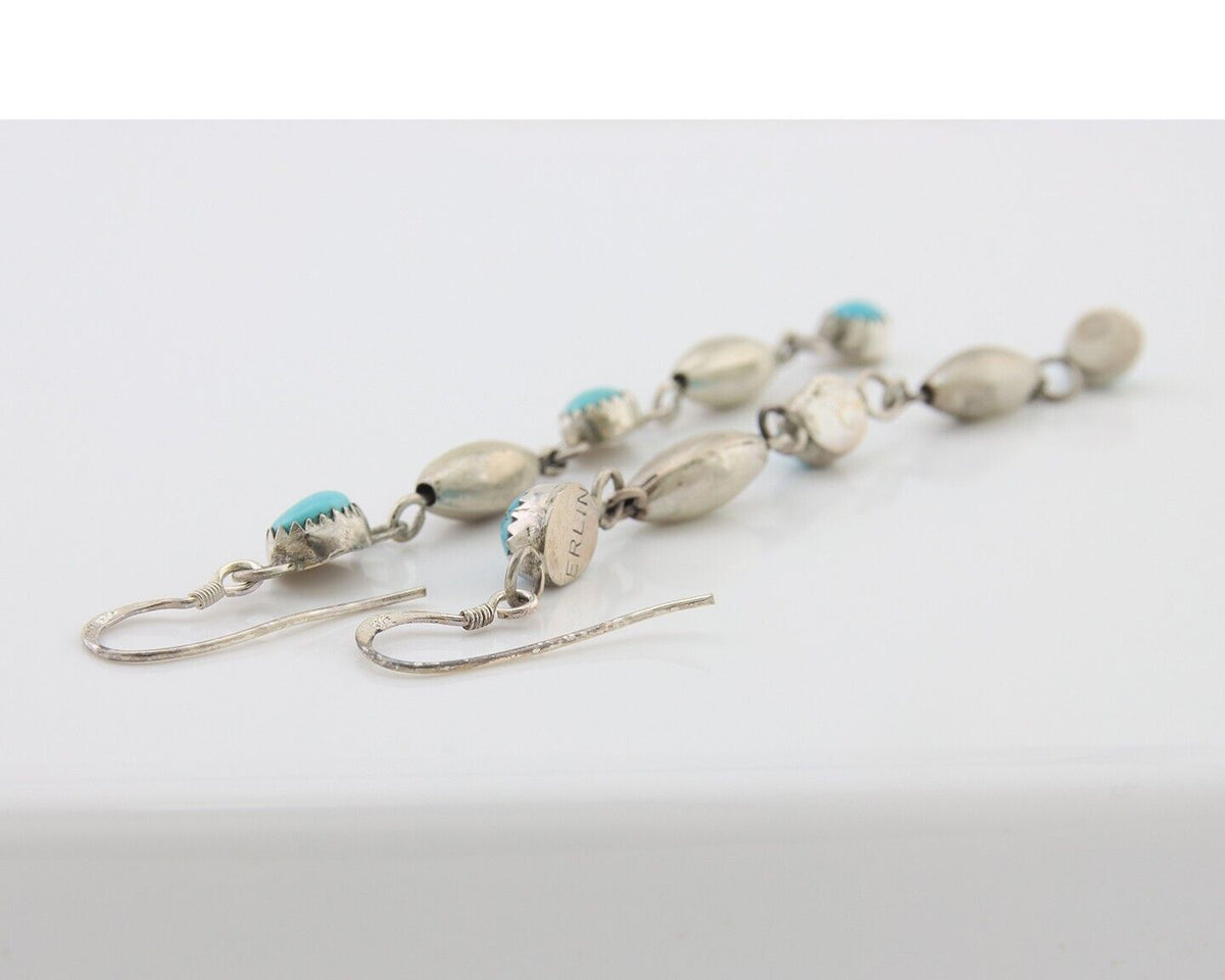 Navajo Earrings 925 Silver Blue Turquoise Native American Artist C.80's