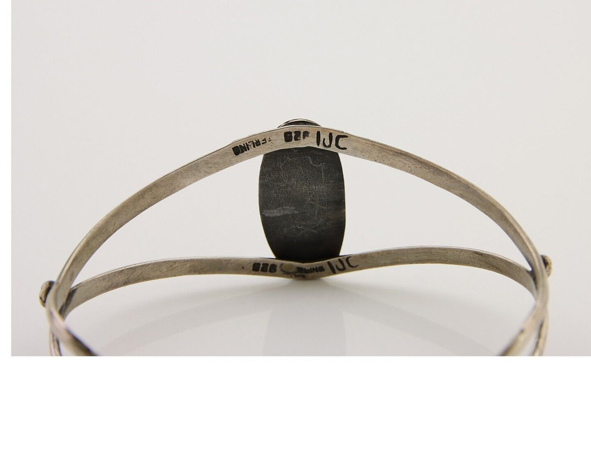 Navajo Hand Stamped Cuff Bracelet Malachite 925 Silver Artist Signed IJC C.80's