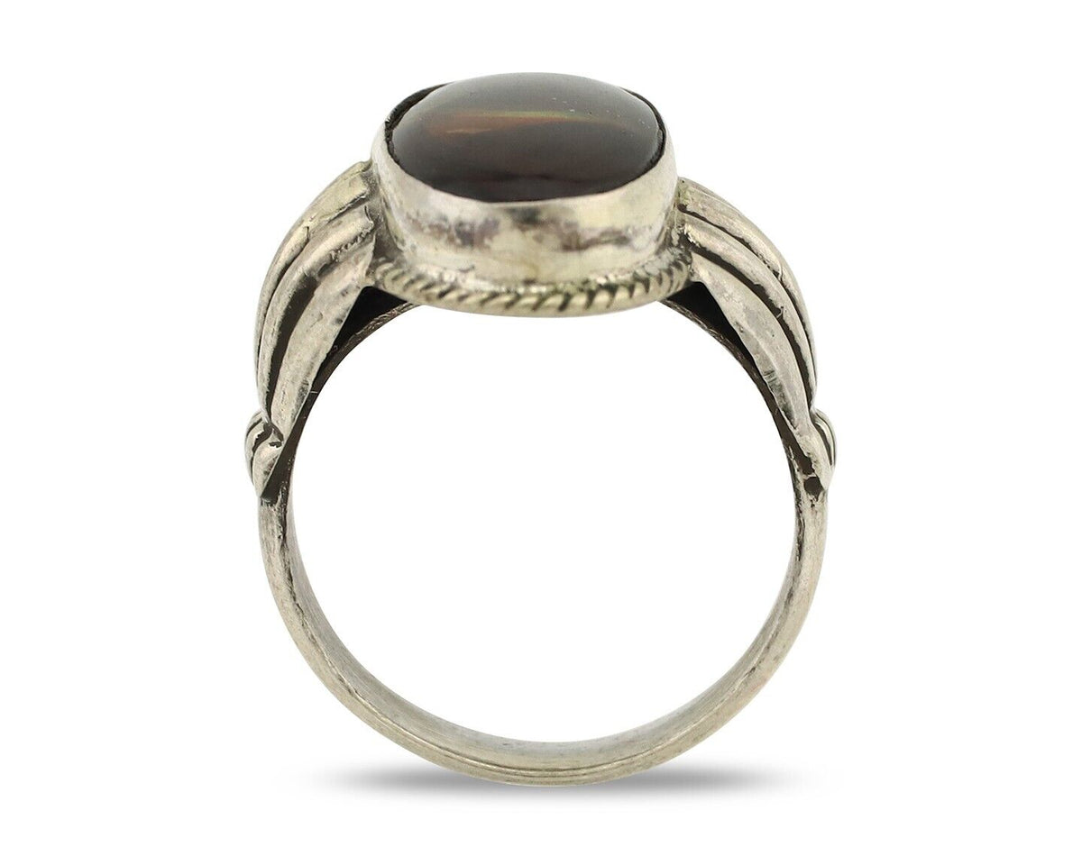 Navajo Handmade Ring 925 Silver Natural High Grade Fire Opal Native Artist C.80s