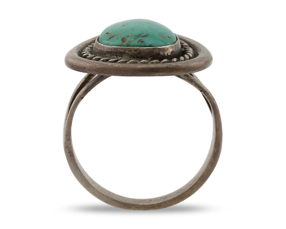 Navajo Ring 925 Silver Natural Green Turquoise Native American Artist C.80's
