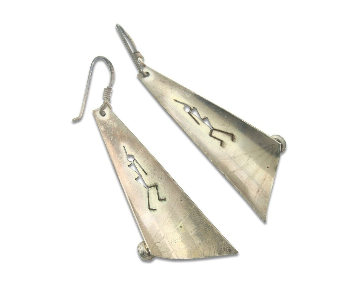 Navajo Earrings 925 Silver Kokopelli Natural Turquoise Native Artist C.80's