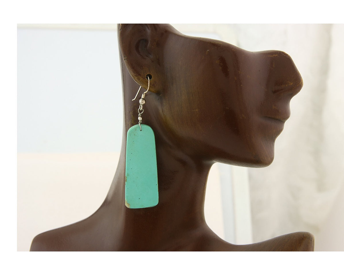 Santo Domingo Earrings 925 Silver Natural Turquoise Native American Artist C80s
