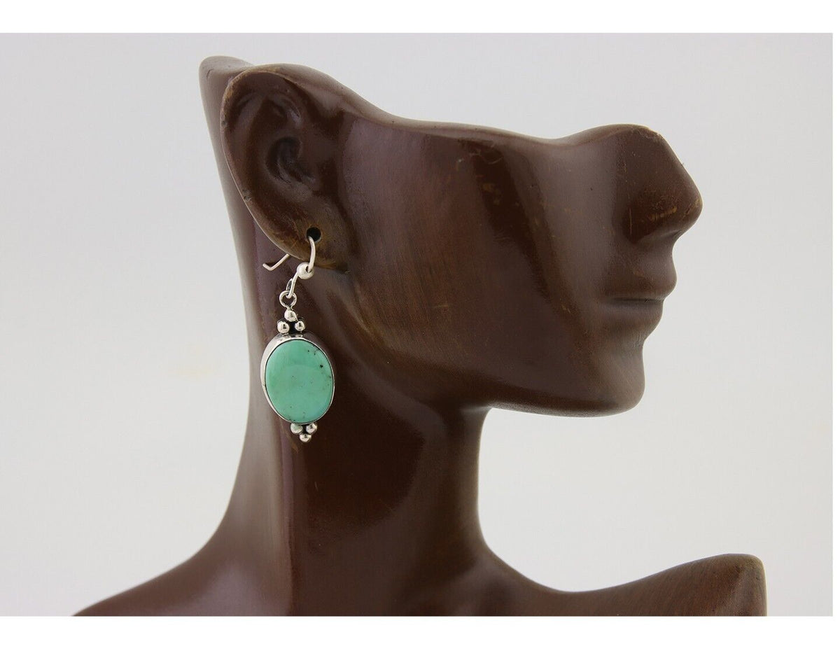 Navajo Dangle Earrings 925 Silver Natural Turquoise Native American Artist C80s