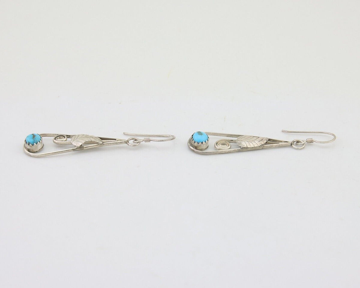 Navajo Dangle Earrings 925 Silver Natural Blue Turquoise Artist Signed JB C.80's