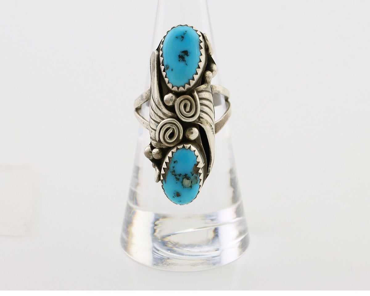 Navajo Ring 925 Silver Sleeping Beauty Turquoise Signed Joe Charlie C.80's