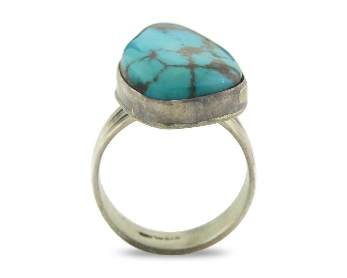 Navajo Ring 925 Sterling Blue Nevada Turquoise Native Artist C.80's