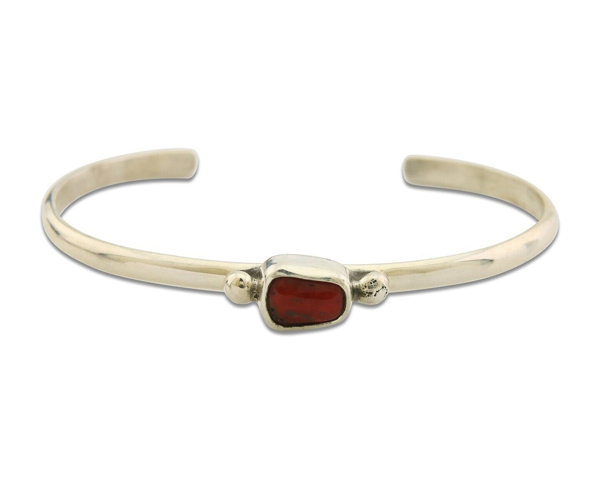 Navajo Bracelet .925 Silver Mediterranean Red Coral Cuff Native Artist C.80's