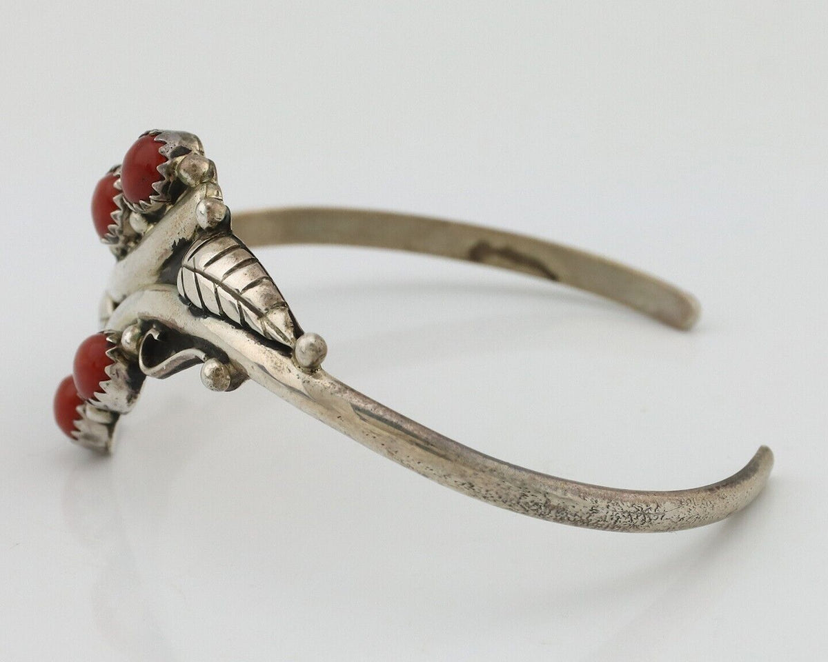 Navajo Bracelet 925 Silver Natural Red Coral Artist Signed MA WYLIE C.80's