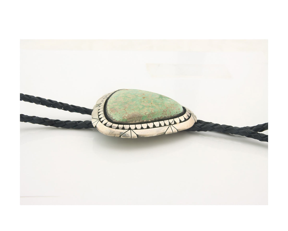 Navajo Bolo Tie Sterling Green Turquoise Vintage Authentic Traditional