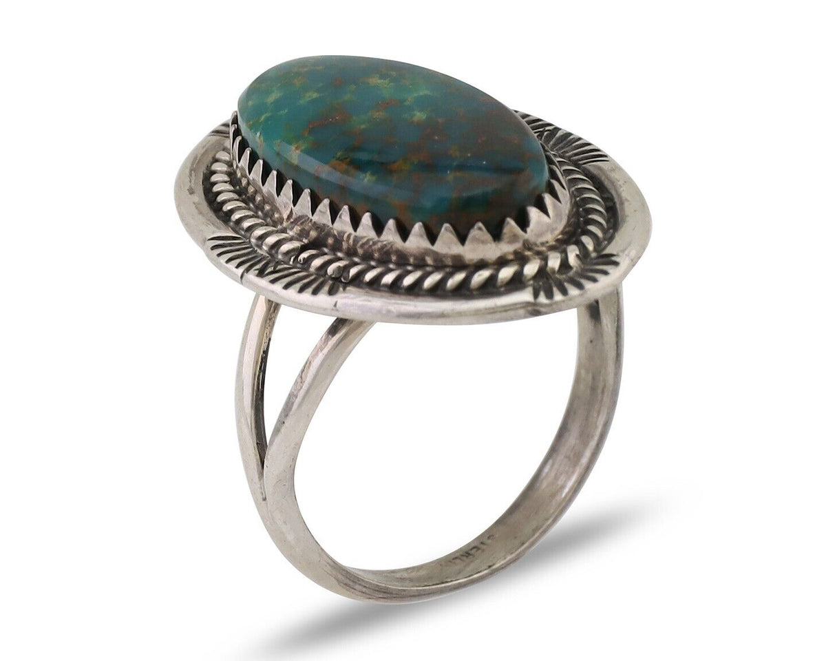 Navajo Hand Stamped Ring 925 Silver Natural Turquoise Native Artist C.80's