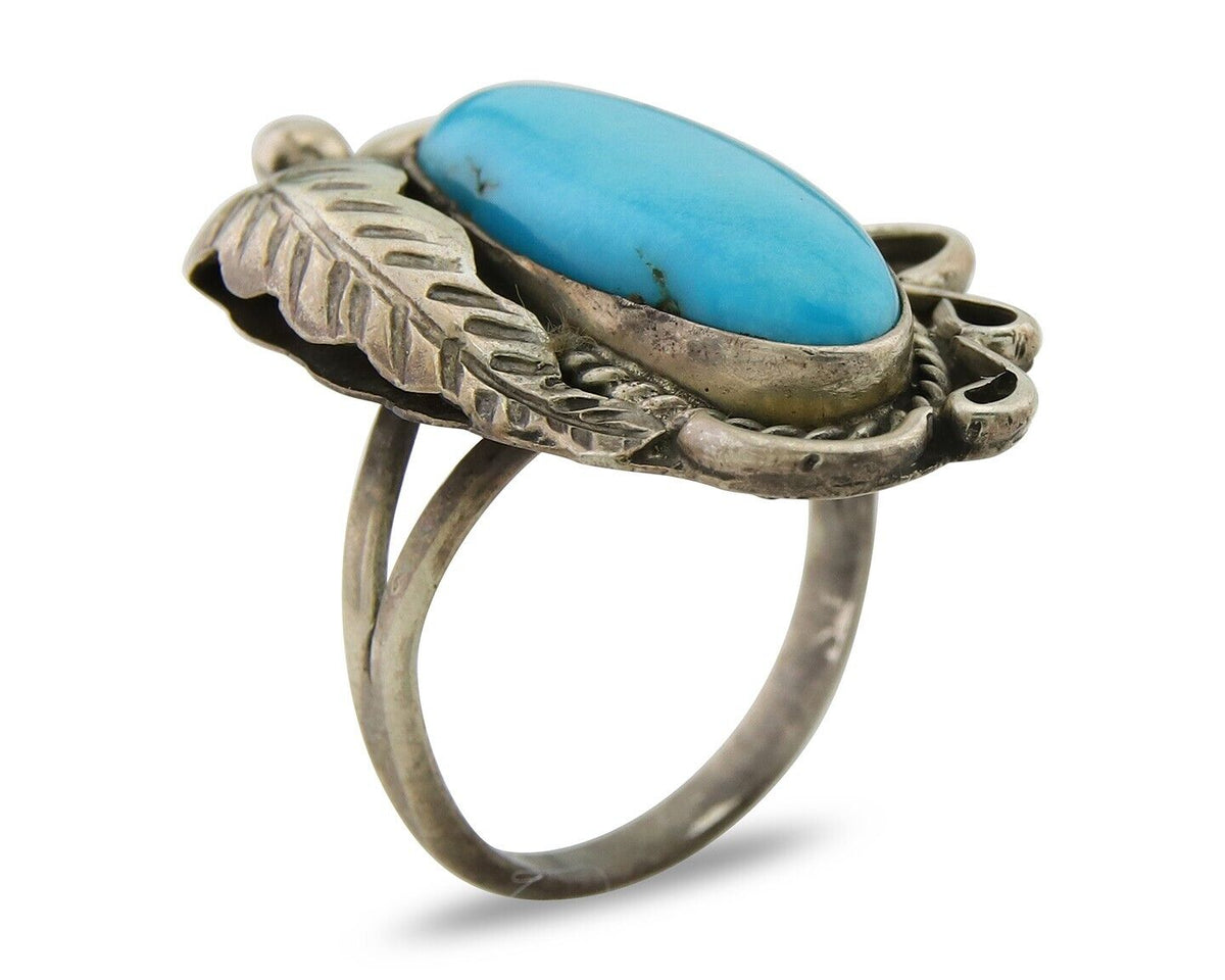 Navajo Ring .925 Sterling Blue Turquoise Artist Signed EK C.80's