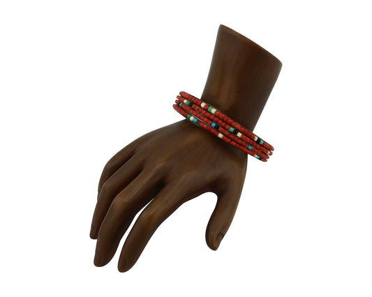 Navajo Bracelet 925 Silver Natural Red Coral & Gemstones Native American C.80's