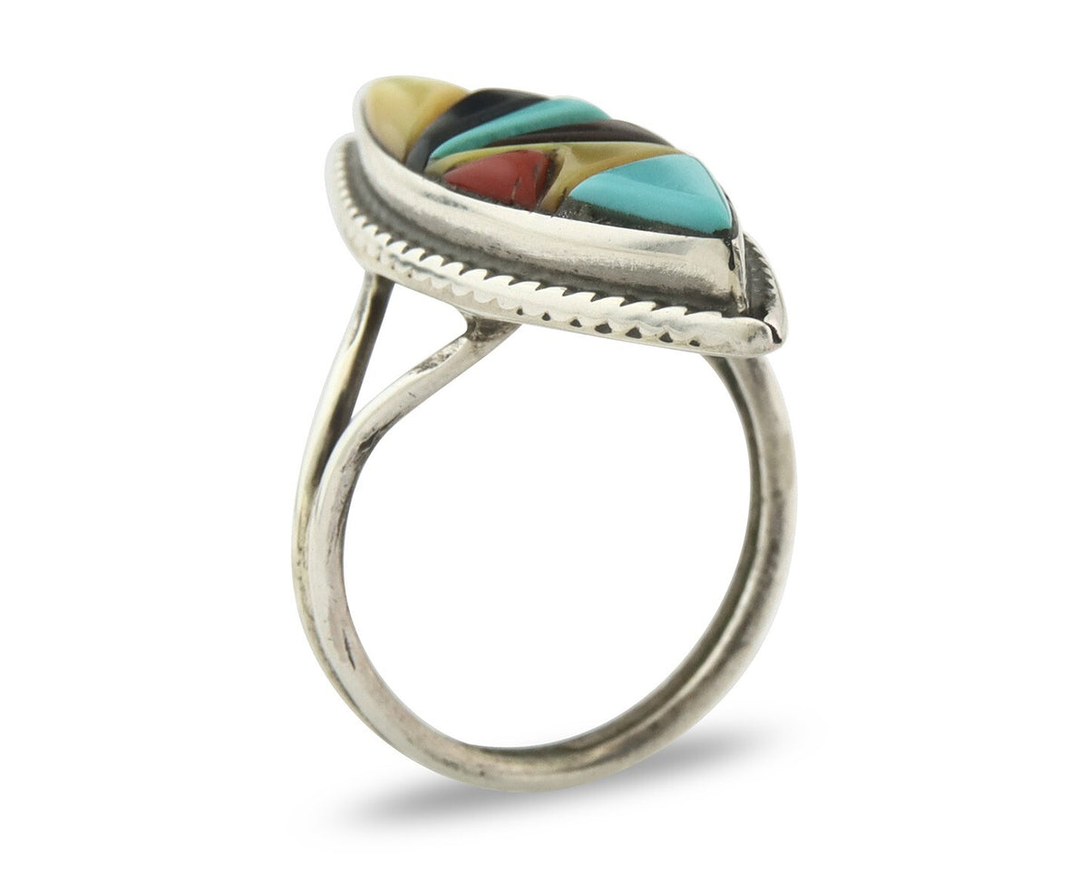 Vintage Zuni Ring 925 Sterling Silver Natural Gemstone Signed R & GT Size 7.5