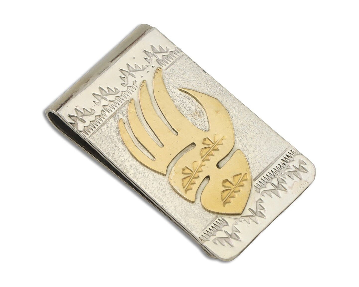 Navajo Money Clip .925 Silver Gold Plate & .999 Nickle Native Artist C.80's