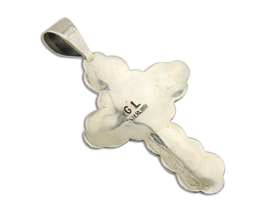 Navajo Cross Hand Stamped Pendant 925 Silver Turquoise Artist Gilbert Lee C.80's