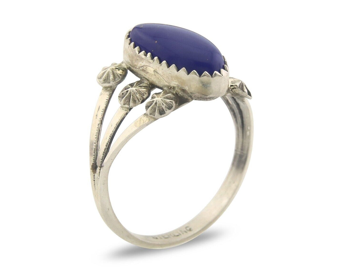 Navajo Ring 925 Sterling Natural Lapis Handmade Native Artist C.80's