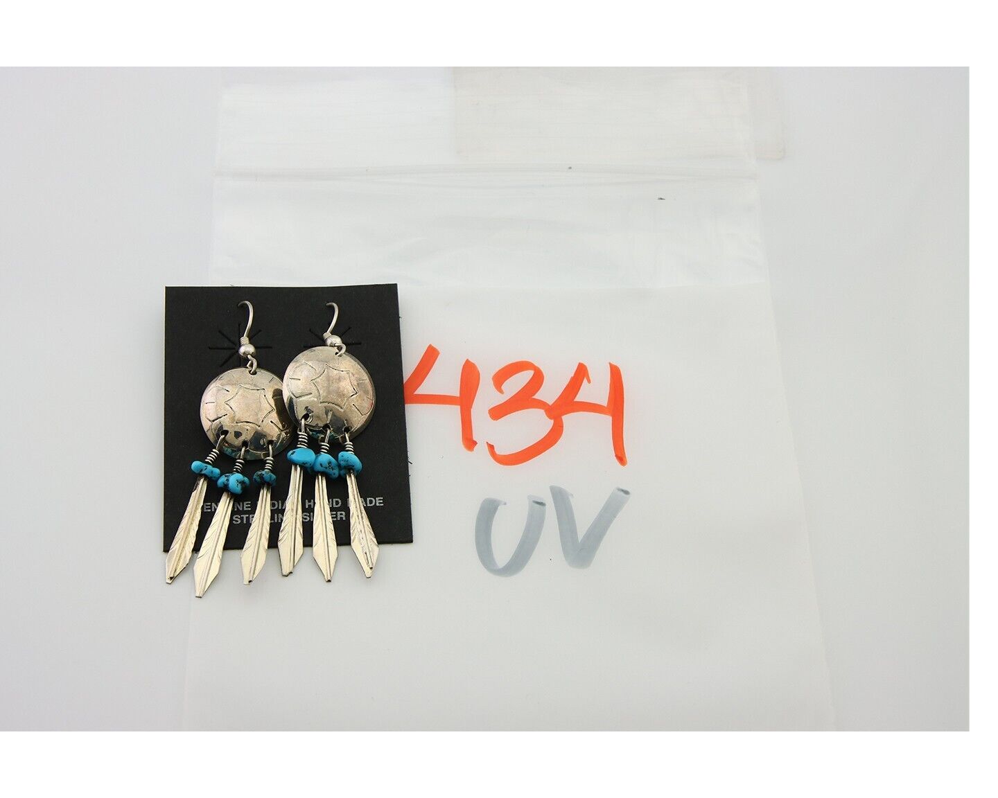 Navajo Earrings 925 Silver Dream Catcher Natural Turquoise Native Artist C.80's