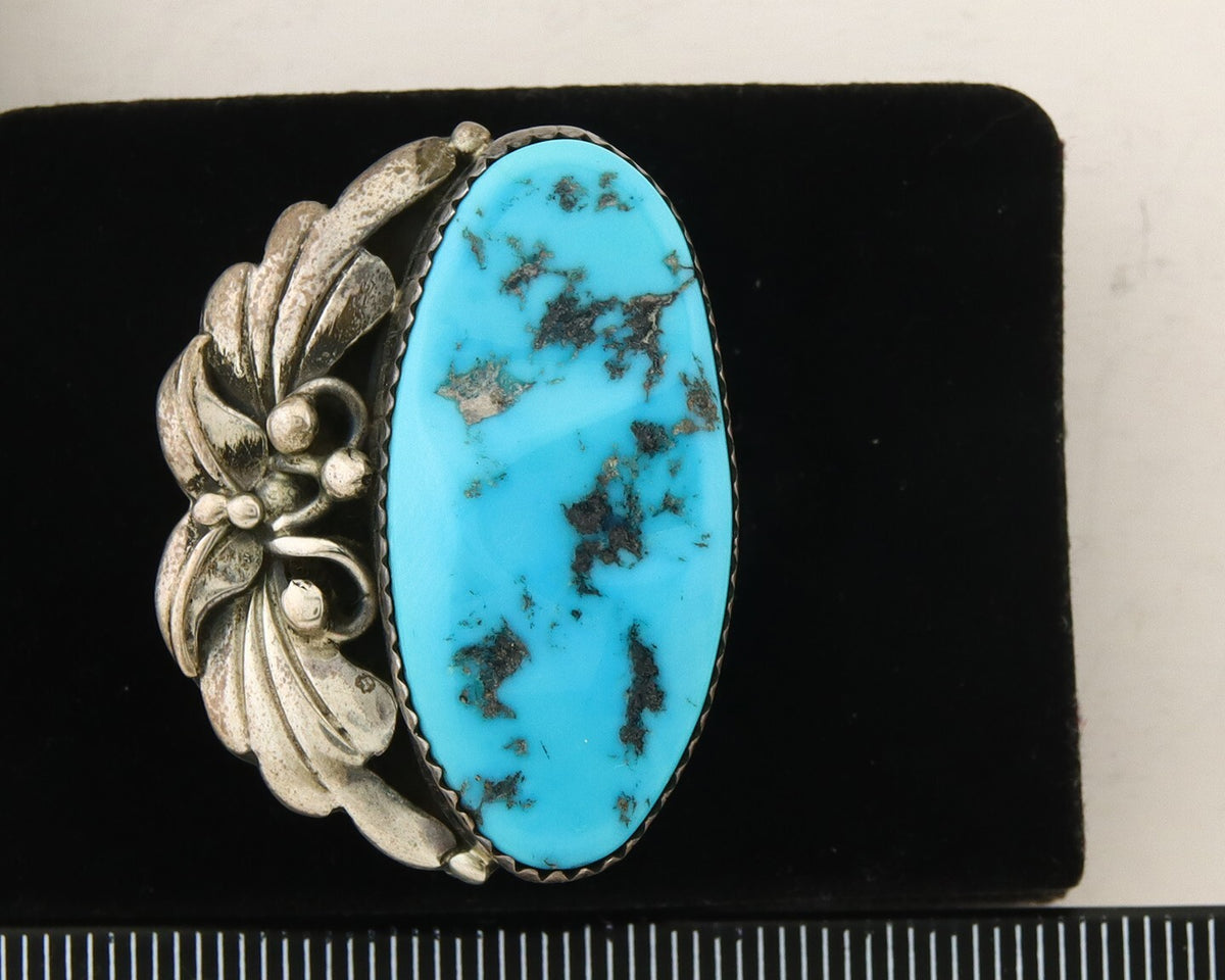Navajo Ring 925 Sterling Turquoise Native American Artist C.80's Size 6.0