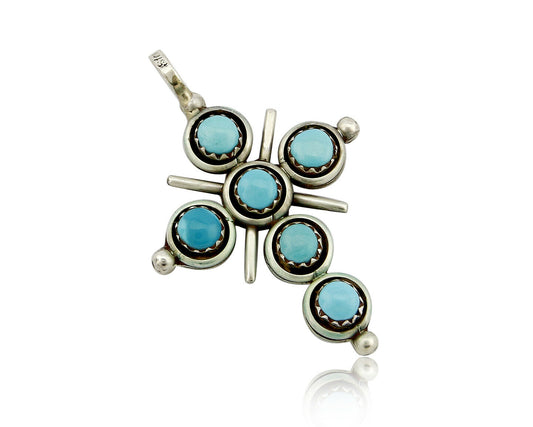 Zuni Natural Turquoise and Coral Reversible 925 Silver Handmade Pendant