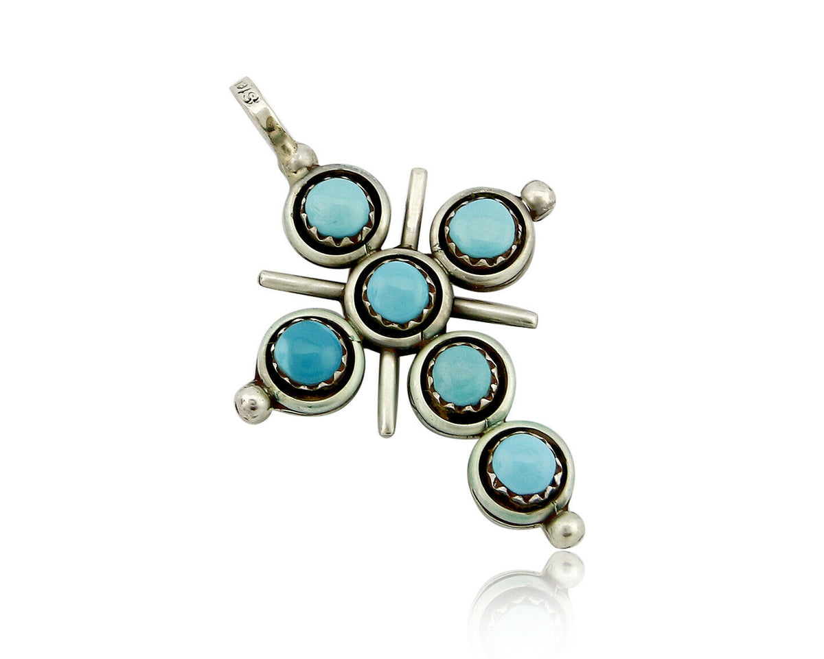 Zuni Natural Turquoise and Coral Reversible 925 Silver Handmade Pendant