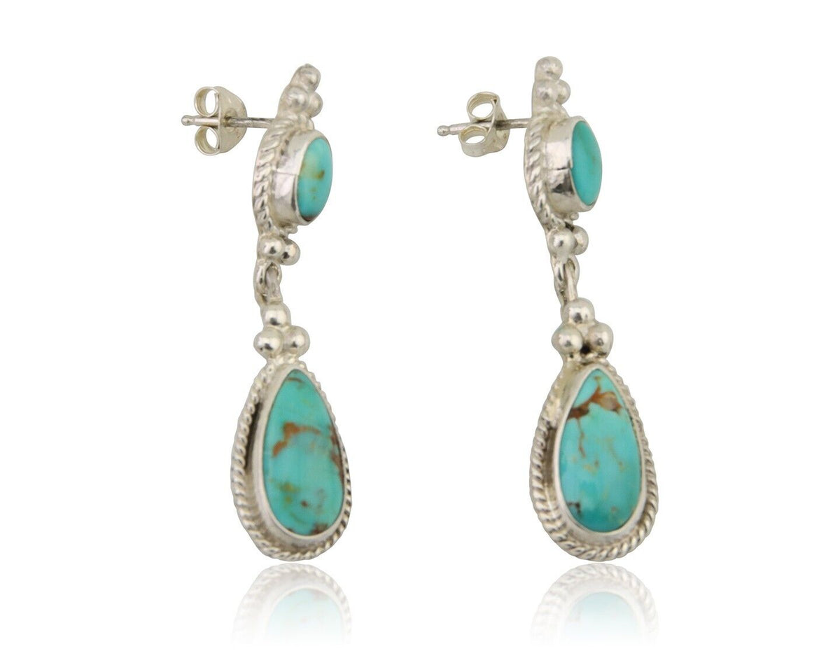 Navajo Dangle Earrings 925 Silver Sleeping Beauty Turquoise Native Artist C.80's