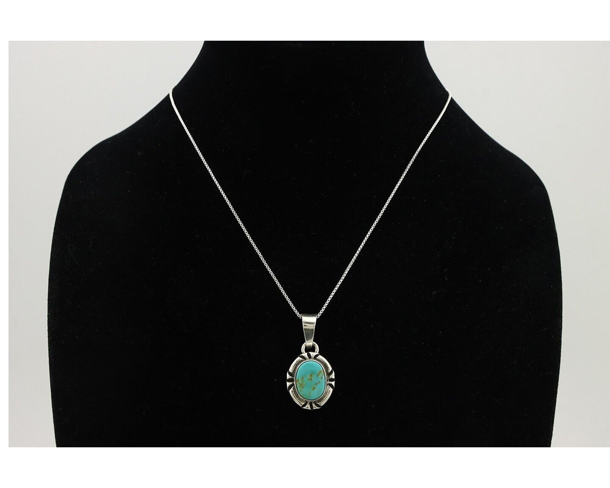 Navajo Necklace 925 Silver Arizona Turquoise Handmade Signed Gecko C.90's